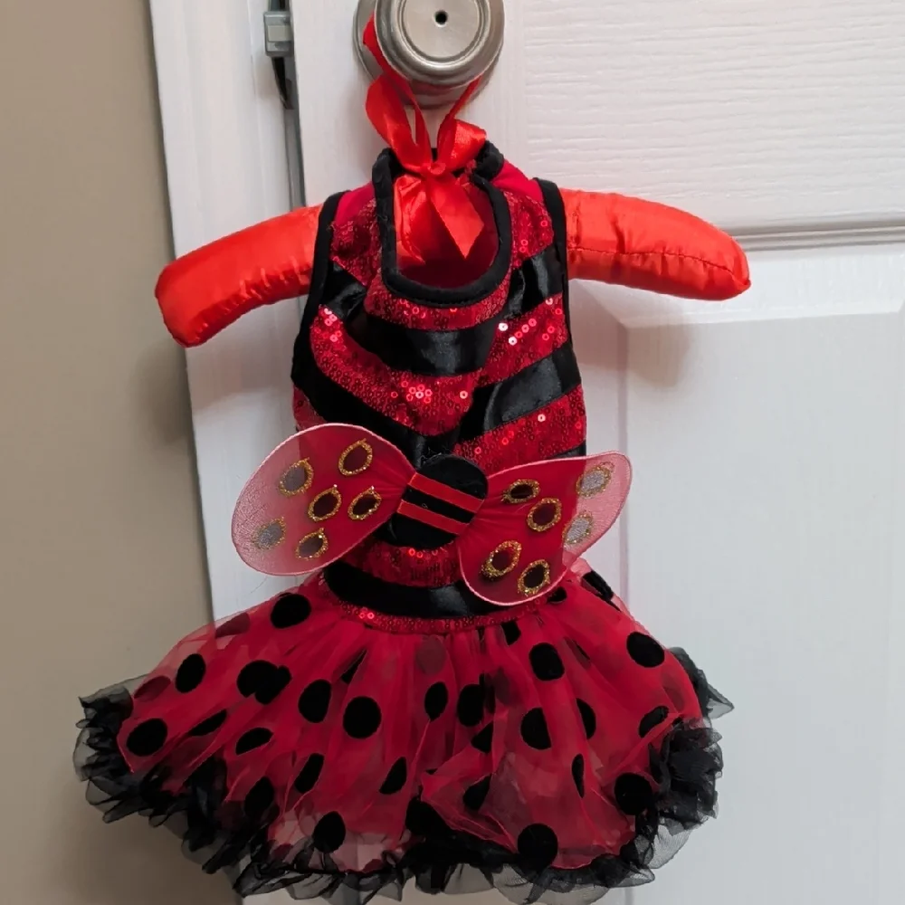Cat Halloween Costume Ladybug- Red and Black Tutu Skirt With Wings